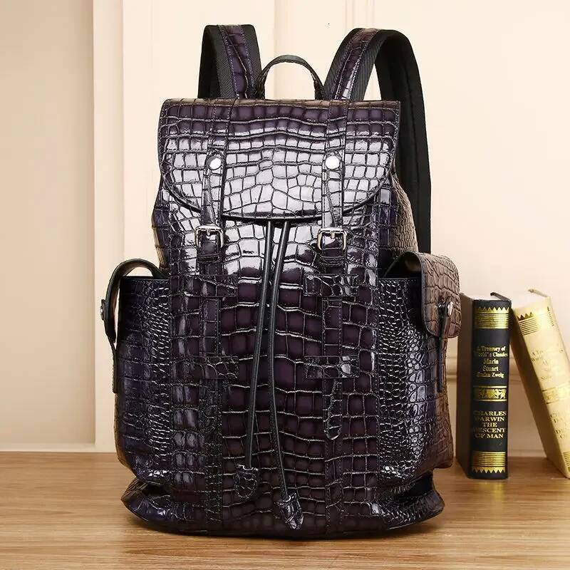 2024 New Brand Real Genuine Leather Men Alligator Backpacks Student Backpack Boy 15.6 Inch Computer Laptop Bag
