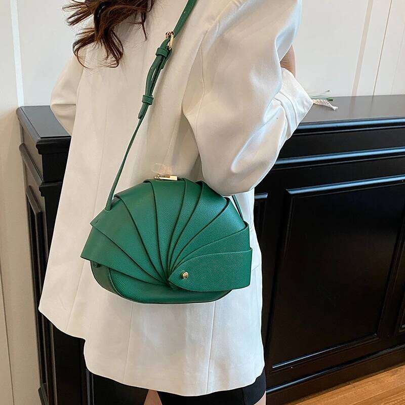 Orange Small Round Women 7 Color Pu Leather Shoulder Handbag Designer Saddle Crossbody Fashion Handmade Shell Bag Purse