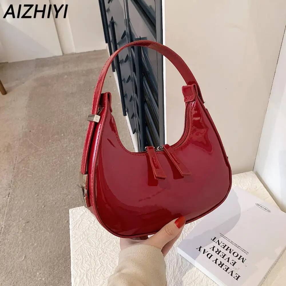 Retro Red for Women Girls Half Moon Bag Small Hobo Shoulder Bags PU Leather Mini Tote Handbag Ladies Clutch Purses