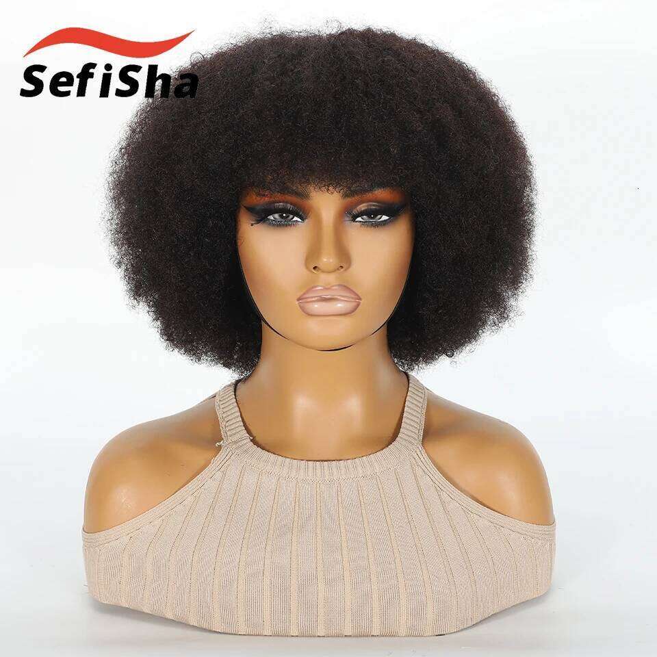 Short Natural Wigs Human For Black Women Fluffy Afro Kinky Curly Wig Wear and Go Glueless Brazilian Hair Allure