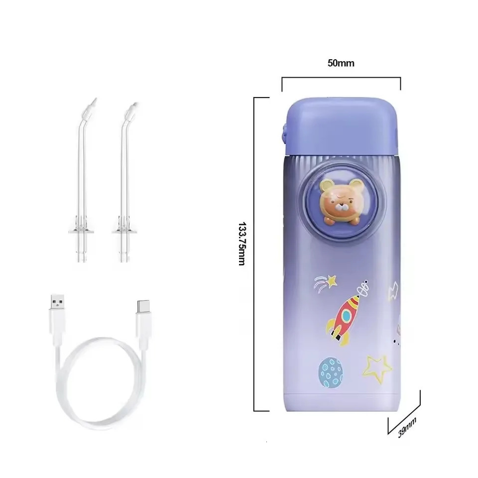 Mini Electric Oral Irrigator Kids Water Flosser Cordless Teeth Cleaning Gums Braces Care Rechargeable with 4 Tips 2 Modes 250605