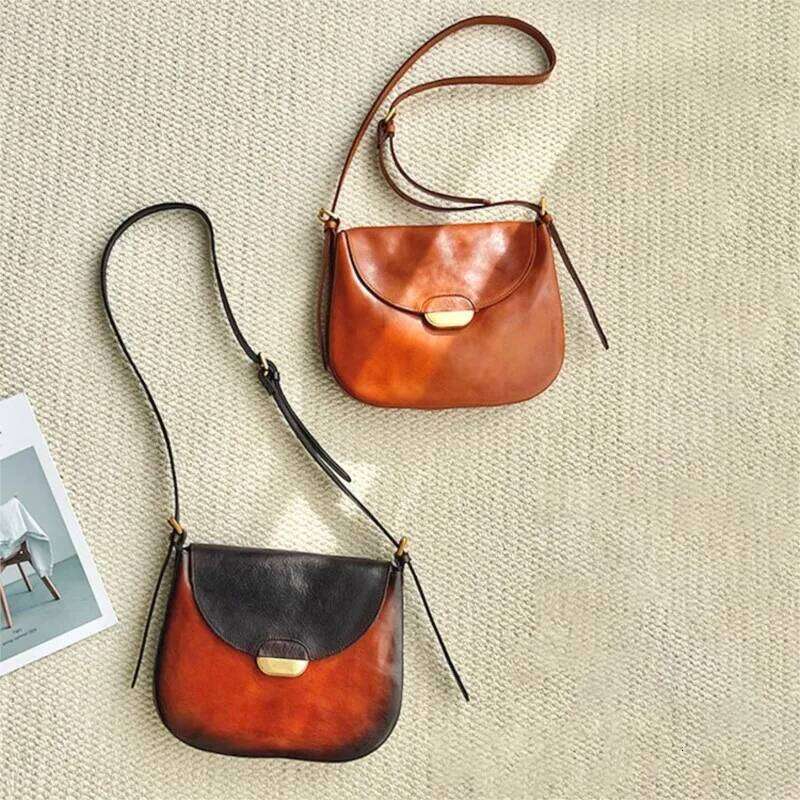 Johnature Natural Soft Cowhide Women's Saddle Bag 2025 New Retro Handmade Genuine Leather Solid Color Shoulder & Crossbody Bags