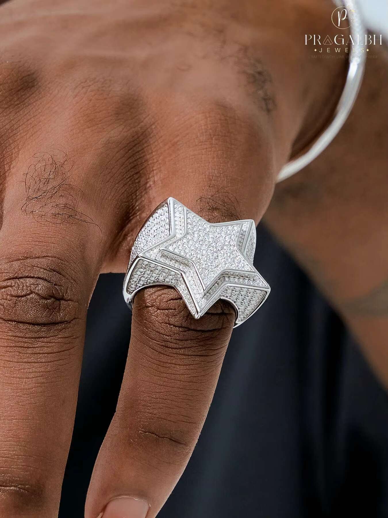 Moissanite Hip Hop Ring Star Shape Iced Out VVS Diamond 925 Sterling Silver Micro Pave 18k Gold Plated Jewelry