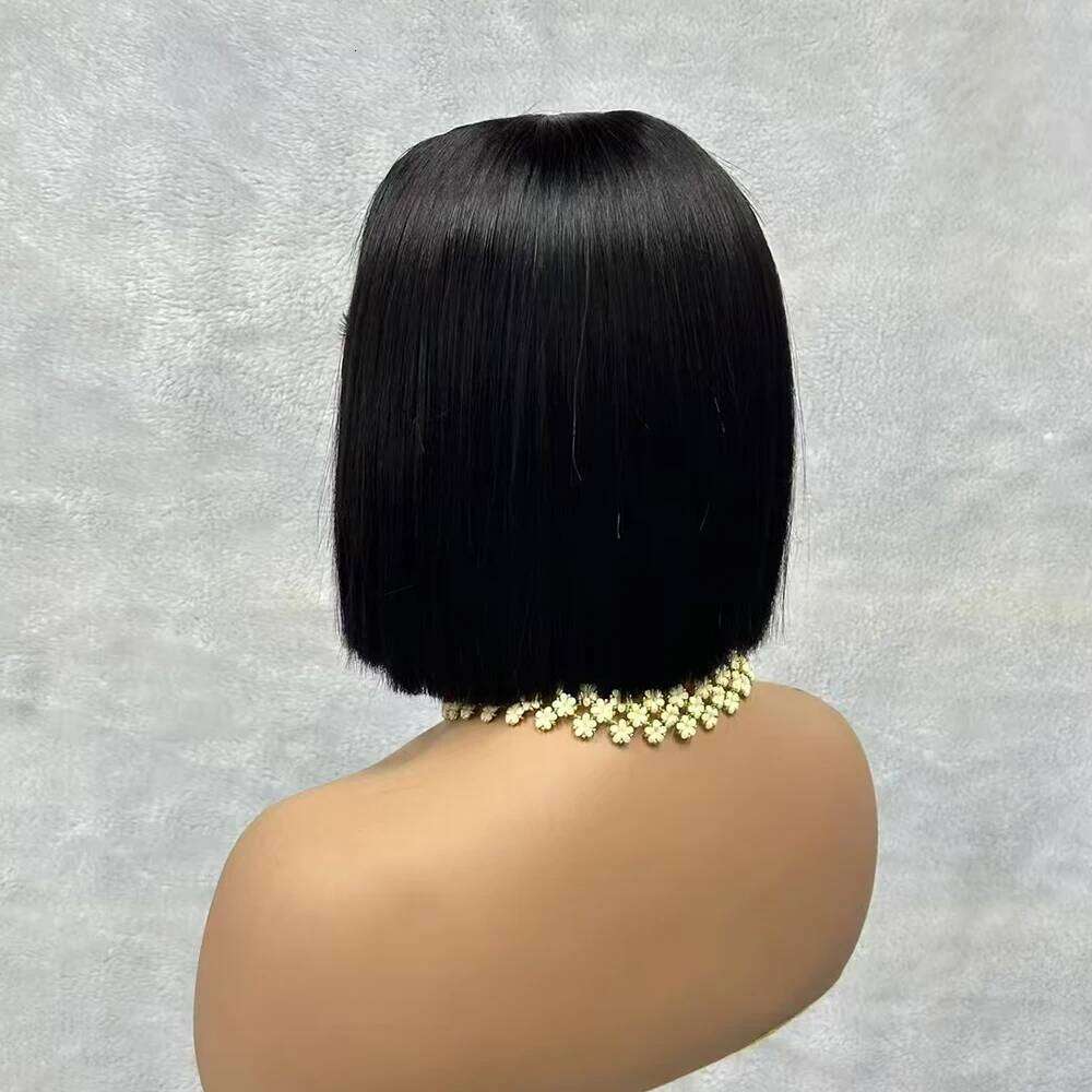2x6 Lace Closure Vieam Raw Bone Straight Human Hair Short Bob Glueless Wigs for Women 180% Density Natural Black