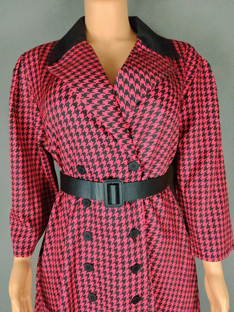 African Dresses For Woman Office Lady Africa Clothing Plaid Print Turn Down Collar A Line Dress and Belt Vestidos Robe Summ 250603