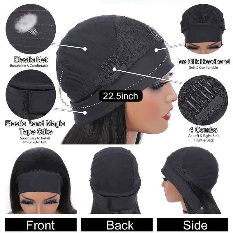 Wigs-Water Wave Headband Human For Women Synthetic Hair 16-24 Inches Remy Full hine Made Black Curly Hair Band Wigs