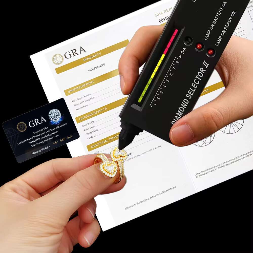 Custom Hip Hop Men Women Fine Jewelry Iced Out Gold Plated 925 Sterling Silver VVS Moissanite Diamond Double Heart Shaped Ring