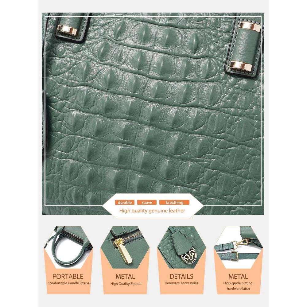 Zency Fashion Women Alligator Handbags Genuine Leather White Top-Handle Designer Crossbody Bag Tote Purse Green Blue