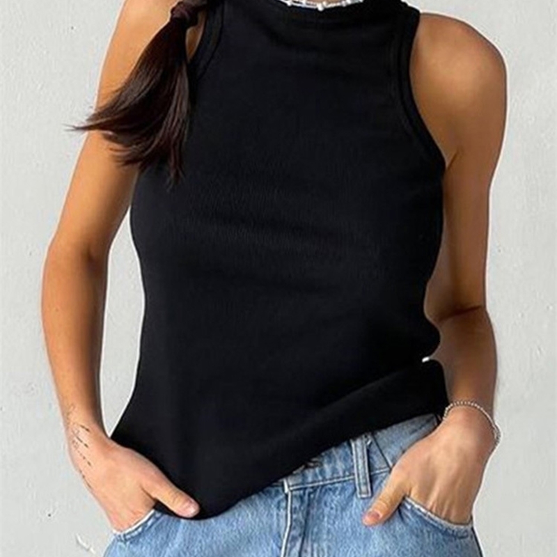 Ribbed Knitted Tops Neck Summer Basic Shirts White Black Casual Sport Vest Off Shoulder Green Womens Tank Top 250527