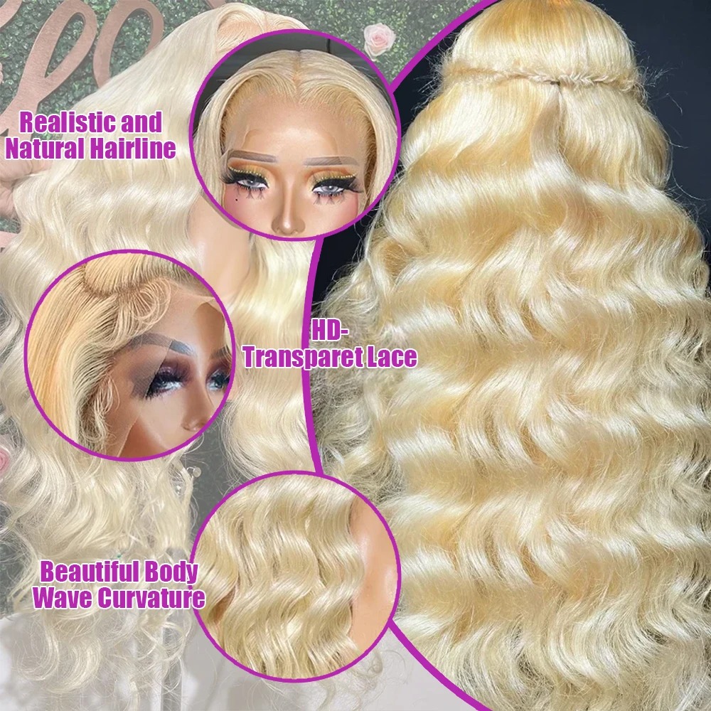 40Inch 613 Body Wave Blonde 13x4 Hd Lace Frontal Human Hair Wig Brazilian Color Water Wave Lace Front Wig For Women 250 Density Synthetic