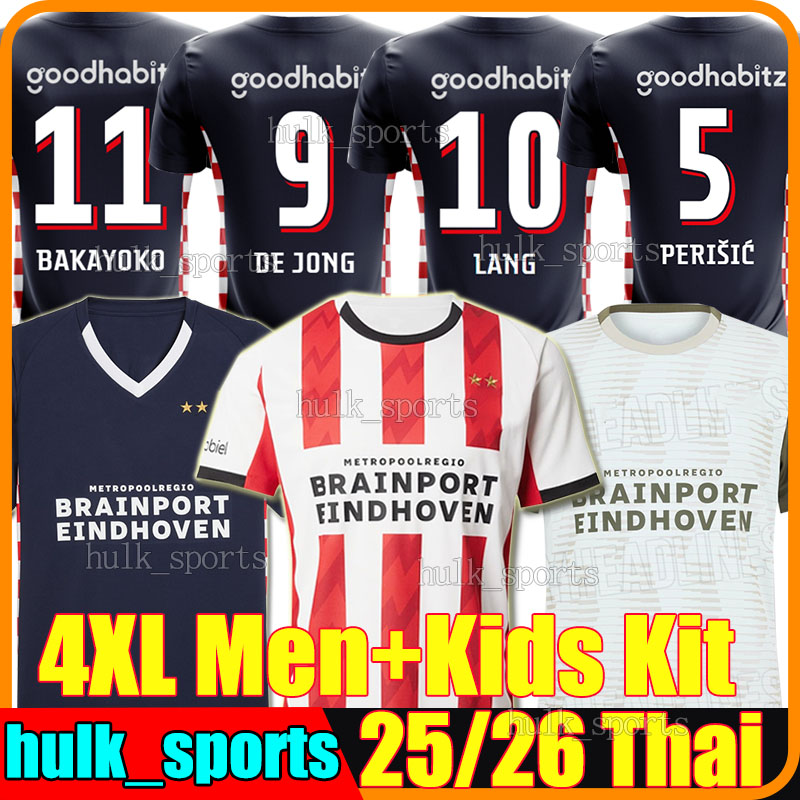 4XL 24/25/26 EiNdHoVeNs DE JONG Soccer Jerseys 2025 PERISIC PEPI LANG BAKAYOKO DRIOUECH LUCAS SAIBARI TILLMAN TIL SCHOUTEN men kids kit socks sets retro football shirt