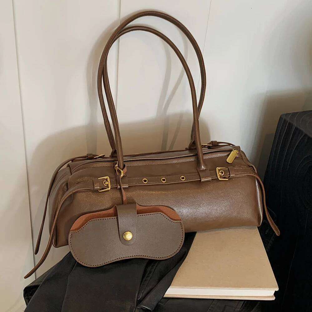 2024 Trend Women High-End Boston PU Leather Retro Bowling Bags Brand Designer Handbag Large Capacity Shoulder Bag