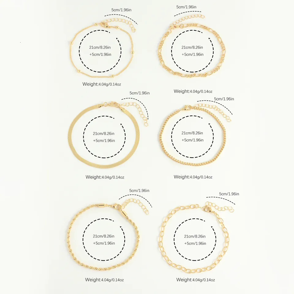 Multi-piece Set Bohemian Vacation Simple Style Stackable Vegan Chain for Women Summer Anklet Plated 18K gold Silver hypoallergenic 250606