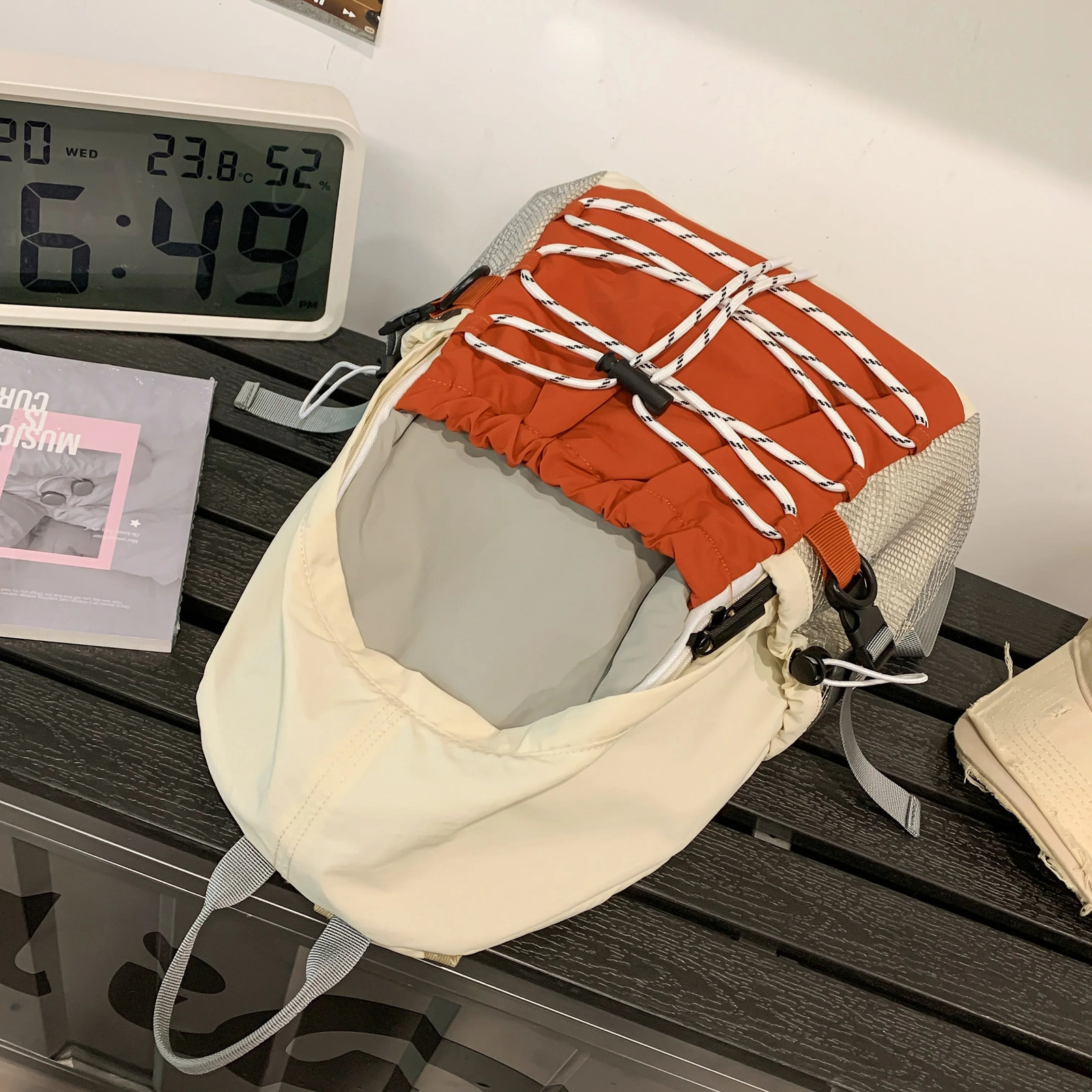 2025 Korean Style Cute and Simple Large Capacity Schoolbag Casual Lightweight Double Shoulder Backpack Color Bloc 250604z