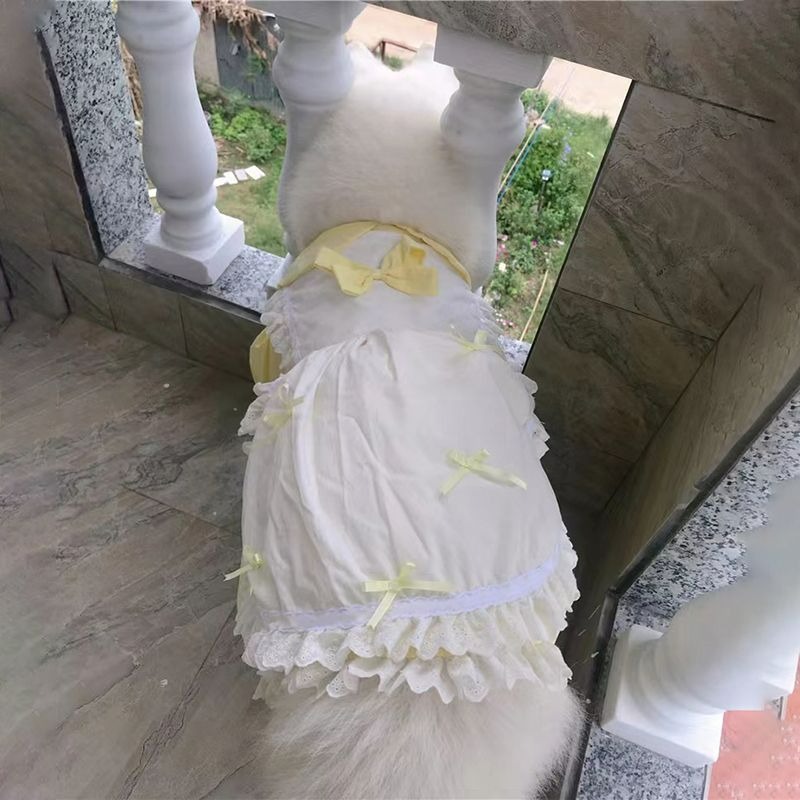 Large Dog Princess Dress - Yellow Ruffle Handmade Pet Gown for Samoyed