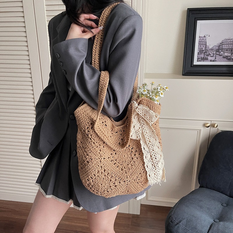 designer Large Capacity Woven Bag for Women 2025 New Summer Beach Vacation Knitted Bag Versatile Commuter Shoulder Tot