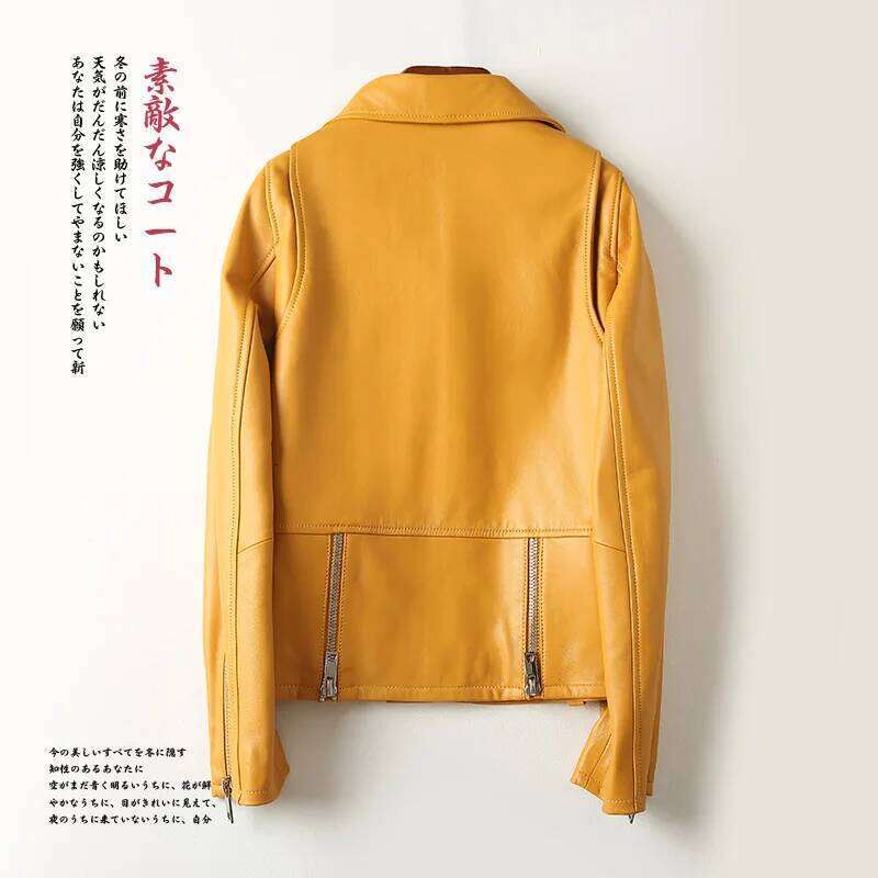 Nerazzurri Spring Short Yellow Black Blue Biker Jacket Long Sleeve Zipper Autumn Faux Leather Jackets for Women