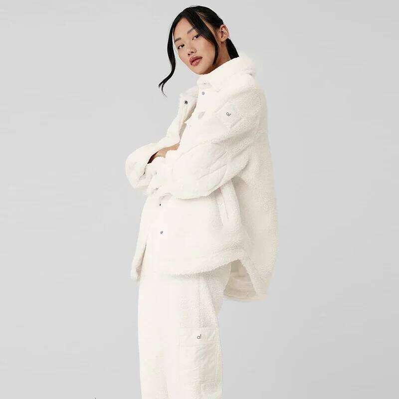 AL for women jacket Lapel shirt style Loose Casual White Fashion Coat Plush Medium long styles Pockets Jacket New