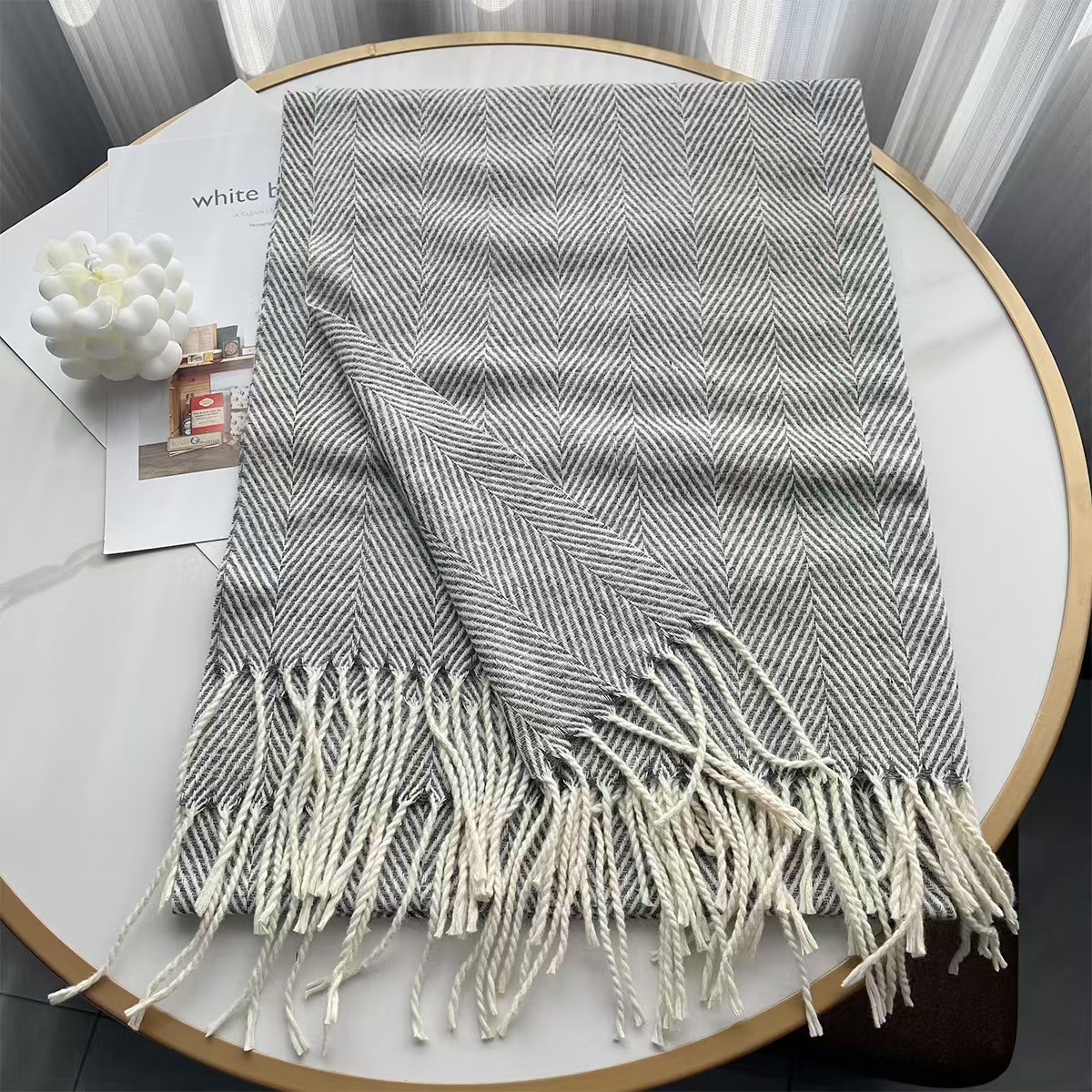 T923 autumn and winter high-grade cashmere herringbone scarf popular all-match warm men's neck tassel shawl