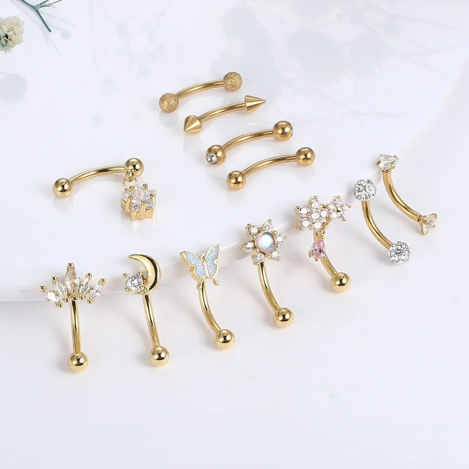Bobisty Eyebrow Tragus Studs Stainless Steel Curved Barbell Dangle CZ Belly Lip Cartilage Daith Surface Piercing Jewelry 250606
