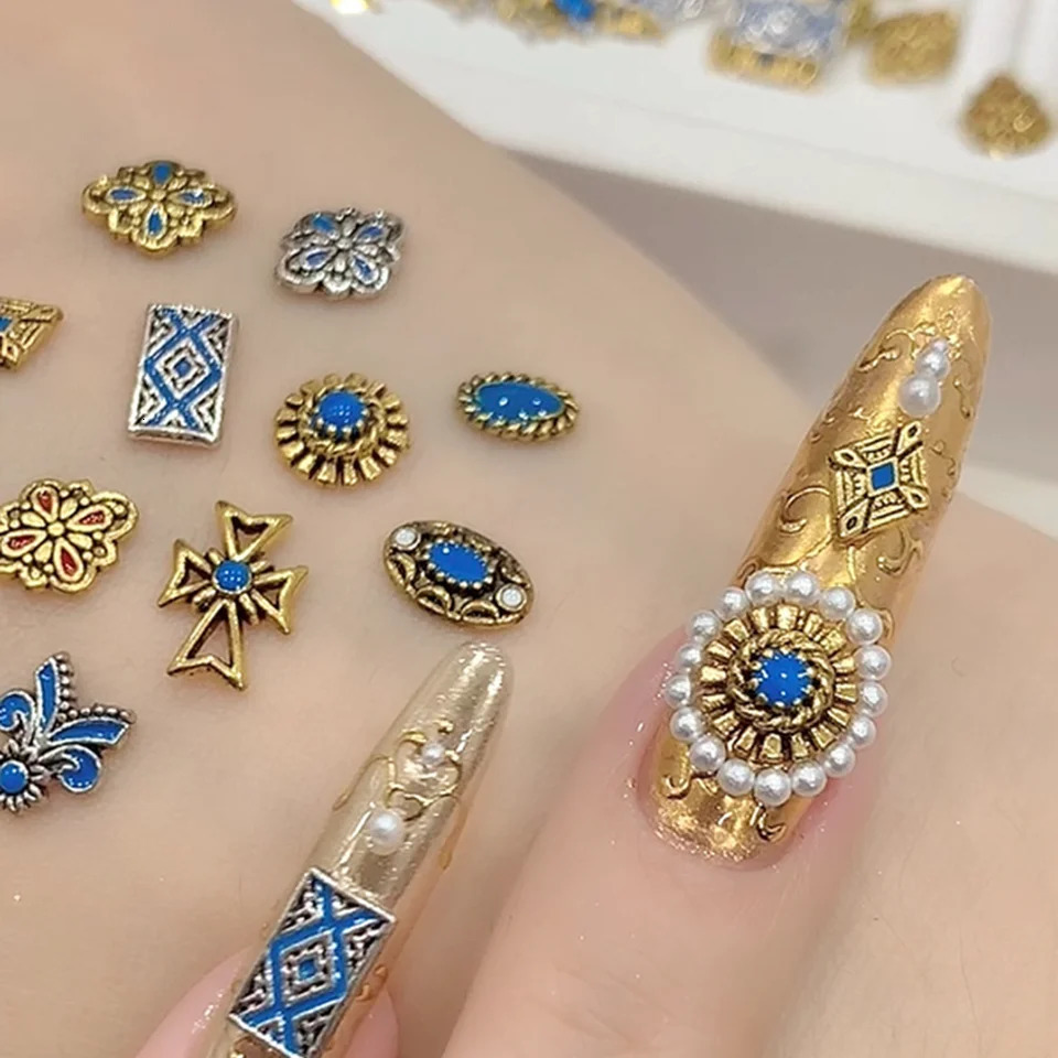 50 pcs Retro color Bohemian style random mixed nail decorations mini simple art alloy 250605
