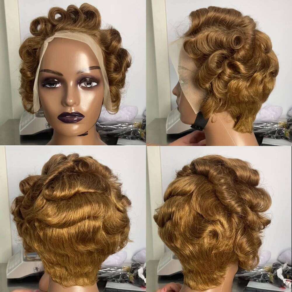 13x4 Transparent Lace Frontal Pixie Cut Short 100% Brazilian Human Hair Natural Black Color Wig for Women 180% Density