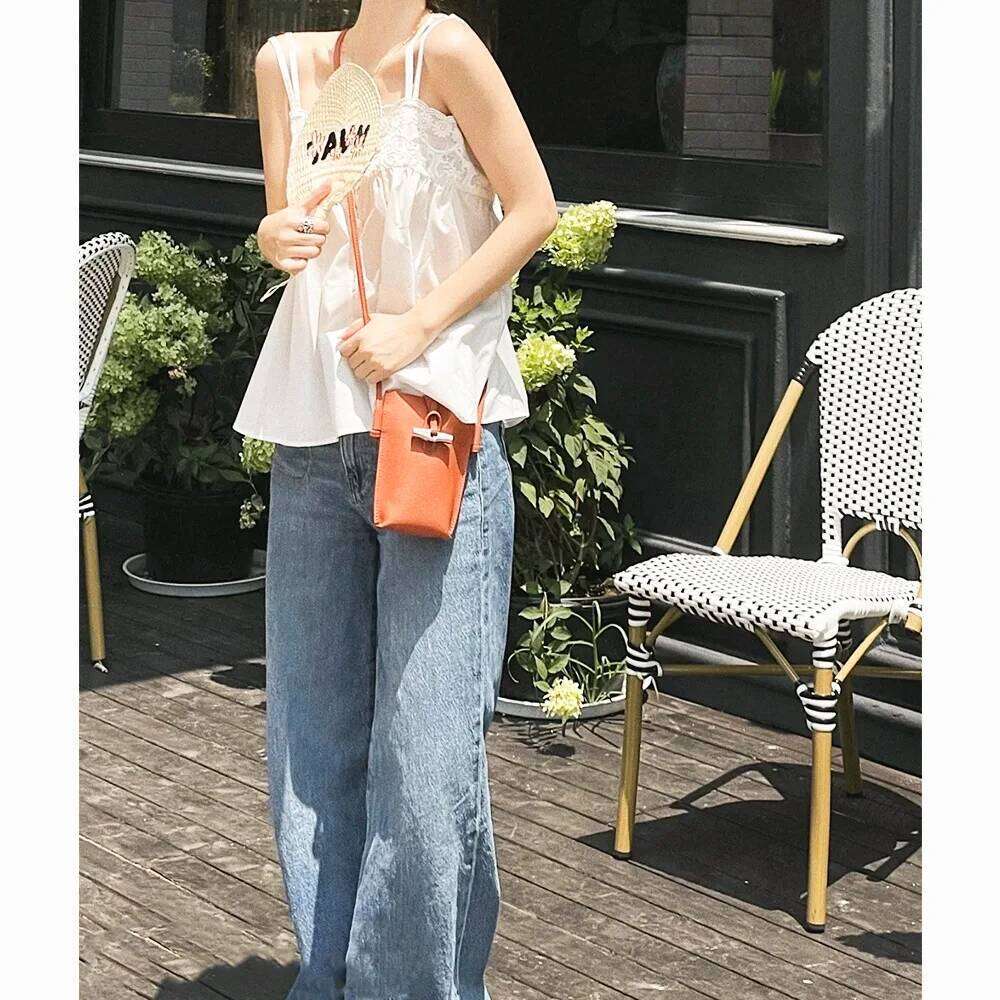 Niche Bamboo Buckle Mobile Phone First Layer Cowhide Lightweight Shoulder Mini Messenger Bag Women