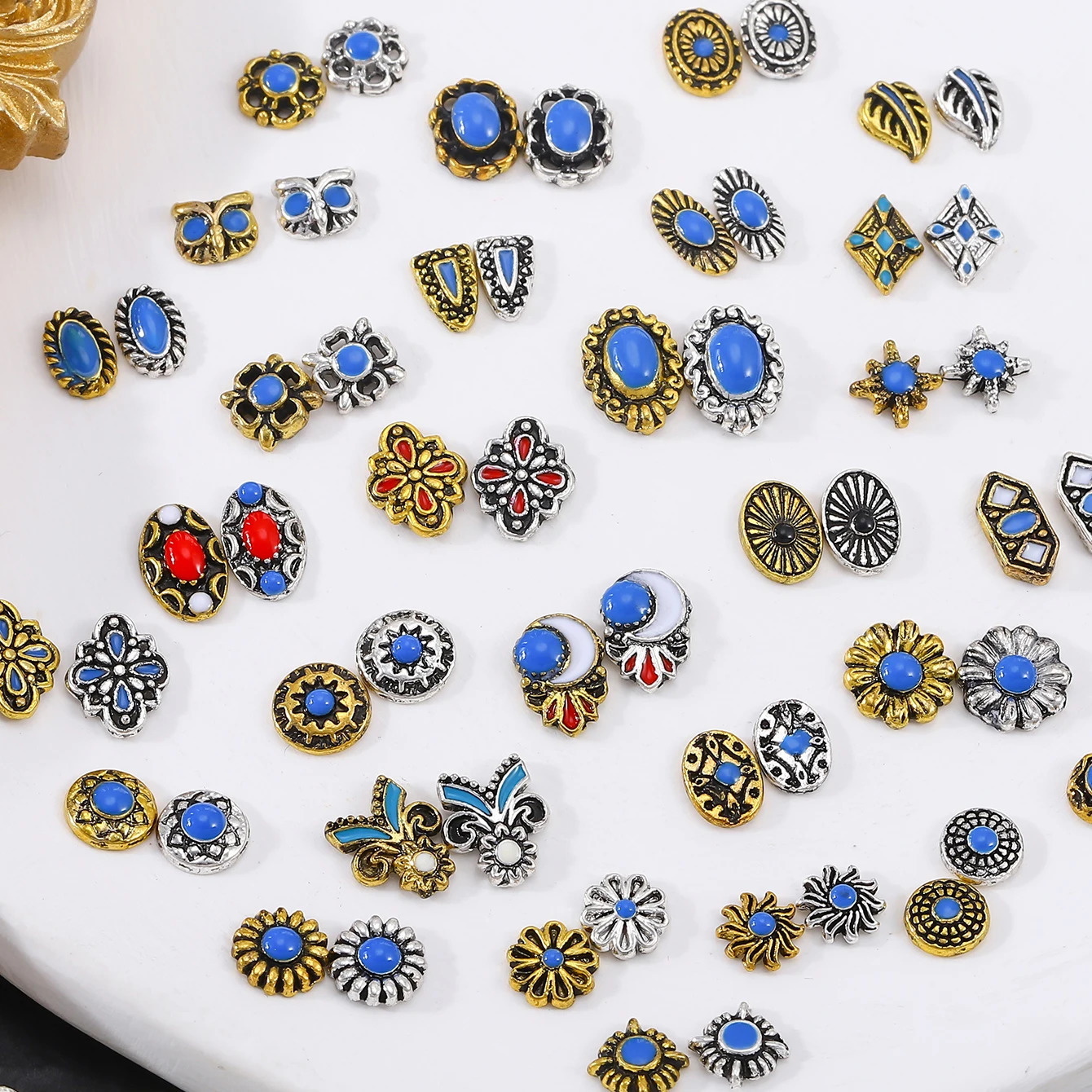 50 pcs Retro color Bohemian style random mixed nail decorations mini simple art alloy 250605