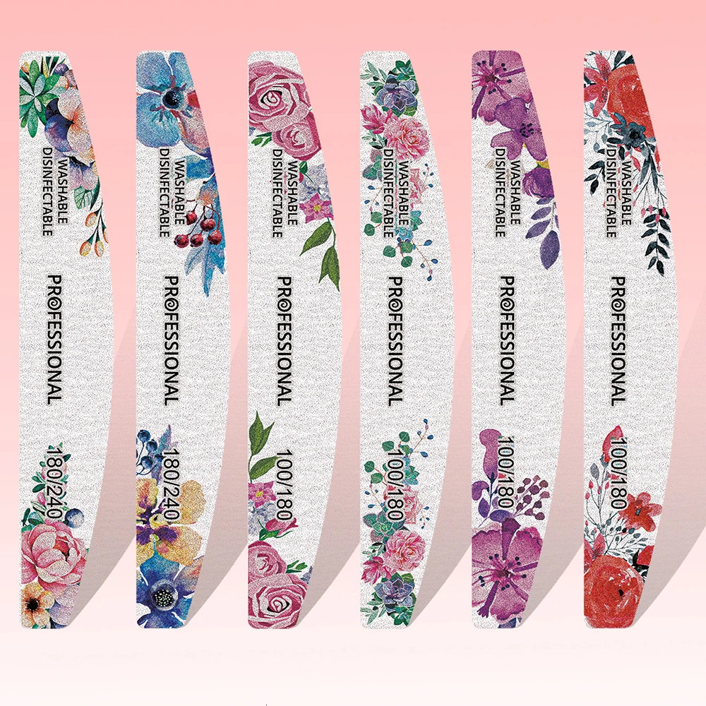 1020pcs Mix Flower Colorful Wooden Nail File 100180240 Grit Gel Polishing Manicure Washable Durable Sharpening Nails Tools 250605