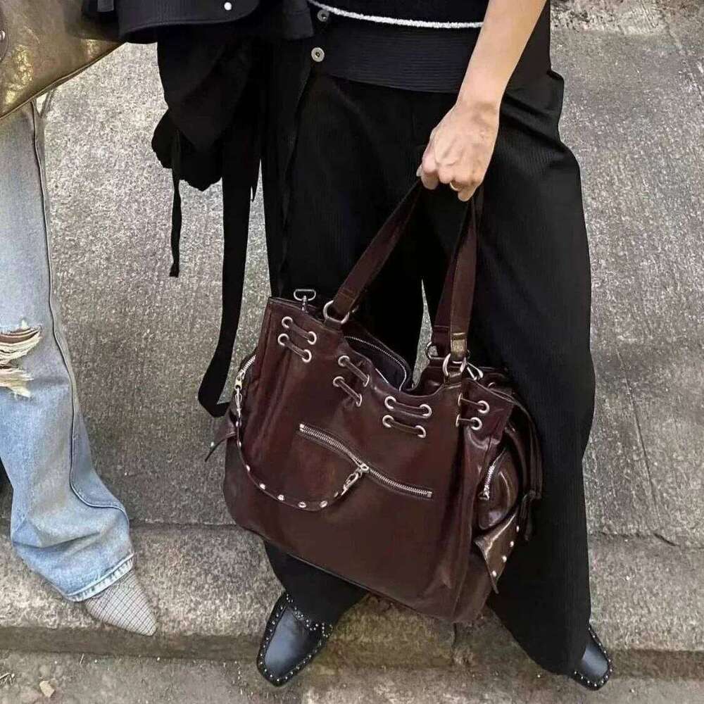 Korean PU Leather American Y2k Cool Large Capacity Handbag Shoulder Haruku Style Women's Bag Purses Women Hand Bags