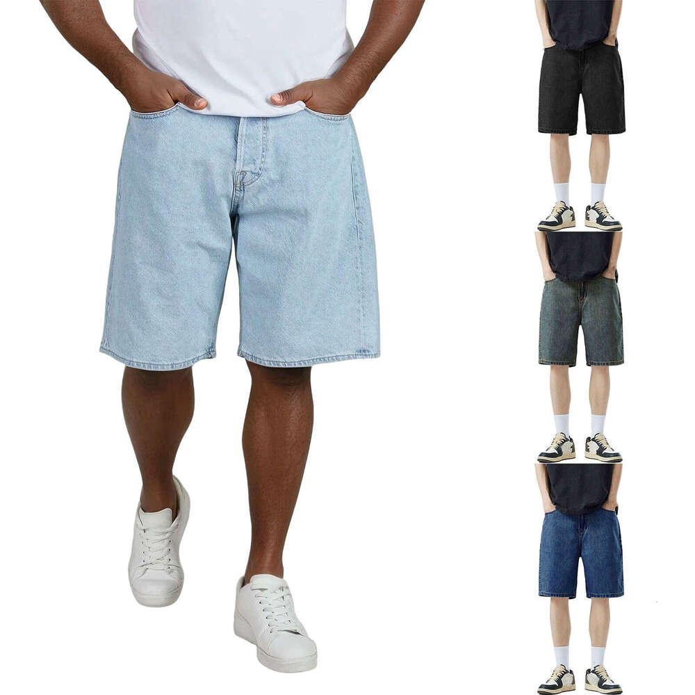 Summer Thin Light Blue Denim Shorts for Men, Straight Loose Fit, Versatile American Style, Handsome Five-Point Pants Trend