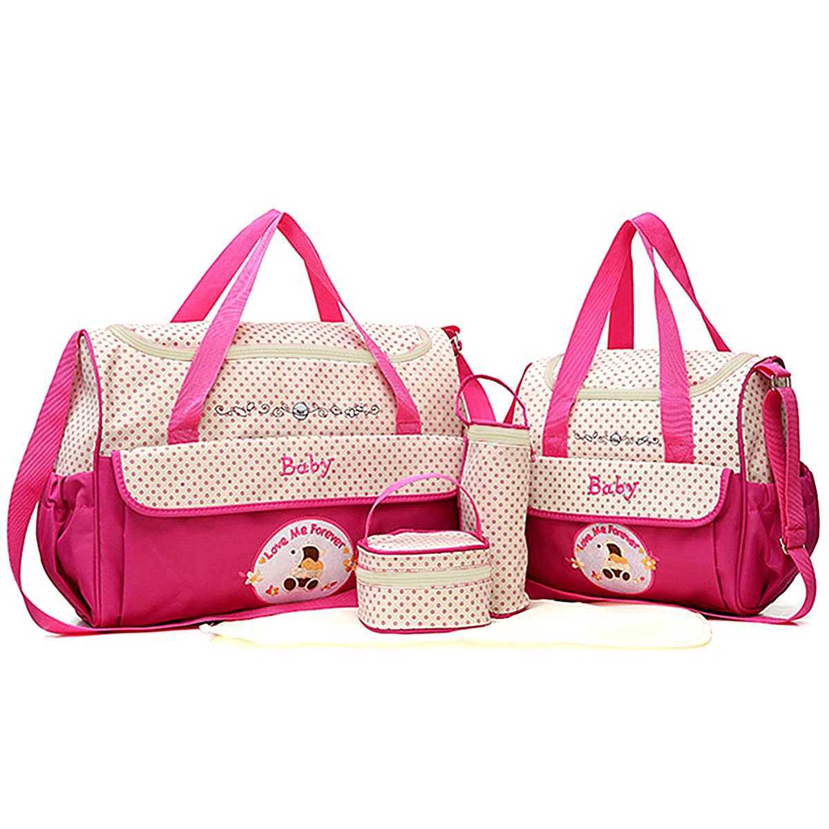 Five-piece set Mommy bag large capacity bear cartoon polka dot pattern one shoulder oblique span bag Mom bag diaper bag y250609TN33