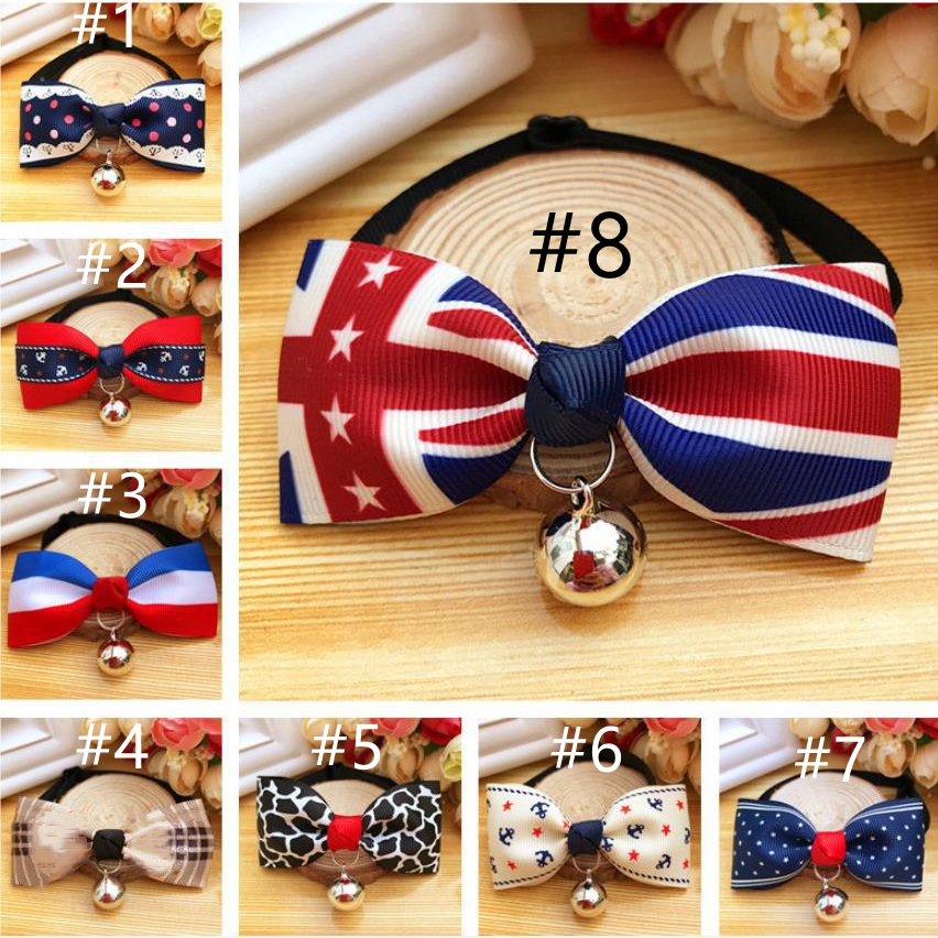 Dog Cat Collar with Multiple Color Patterns Bowtie Soft Satin Ribbon Material Puppy Small Bell Neck Decoration with Quick Release Buckle for Small Dog