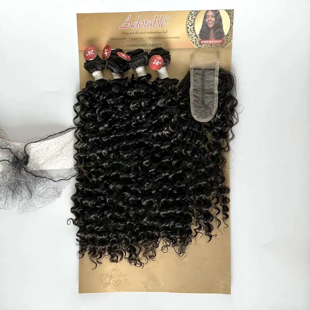 Adorable Heat Resistant Fiber Synthetic Water Wave Hair Extension Weave Bundles With Closure DAISY 4PCS+1 Set (24")