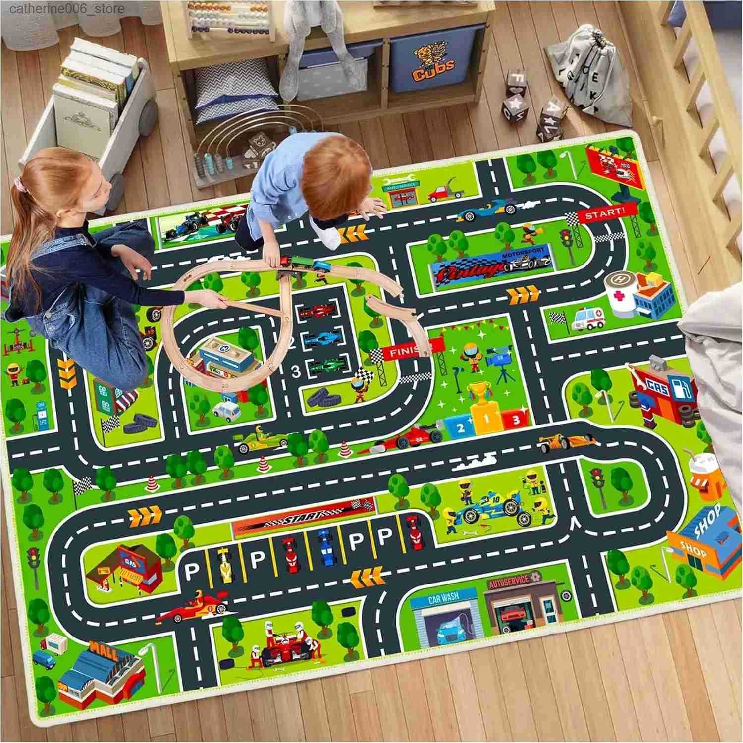 Car Play Mat for Boys and Girls Highway City Traffic-Themed Rugs for Kids Toy Cars Kids Rugs for Playroom Non-Slip Kids Play Rug y250609ZWEL
