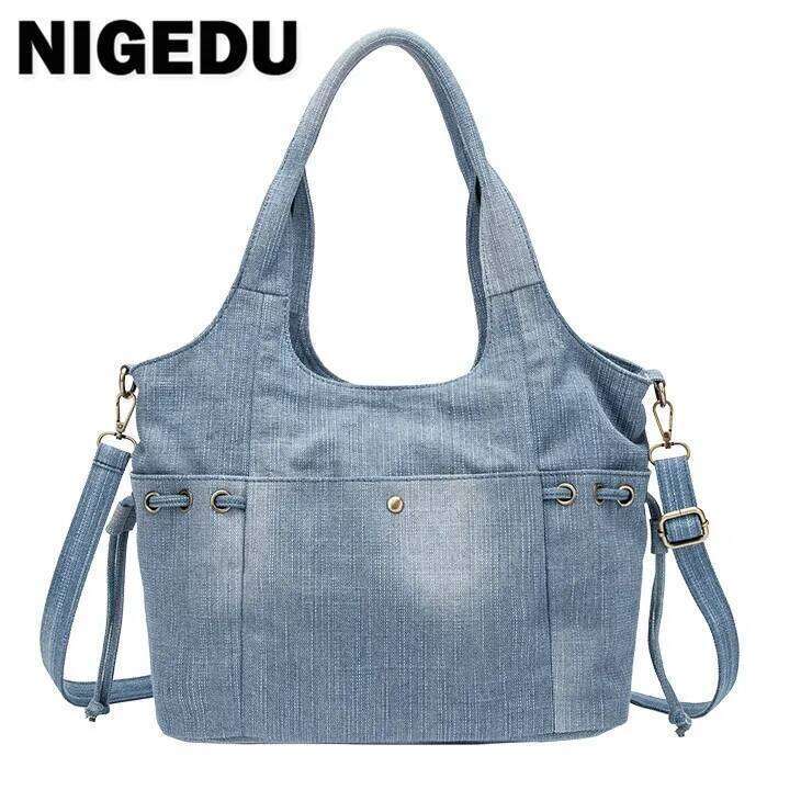 Denim Women Shoulder New Fashion Jeans High Quality Crossbody Bag Female Big Tote Travel Handbag Large Mochila Bolsa Blue