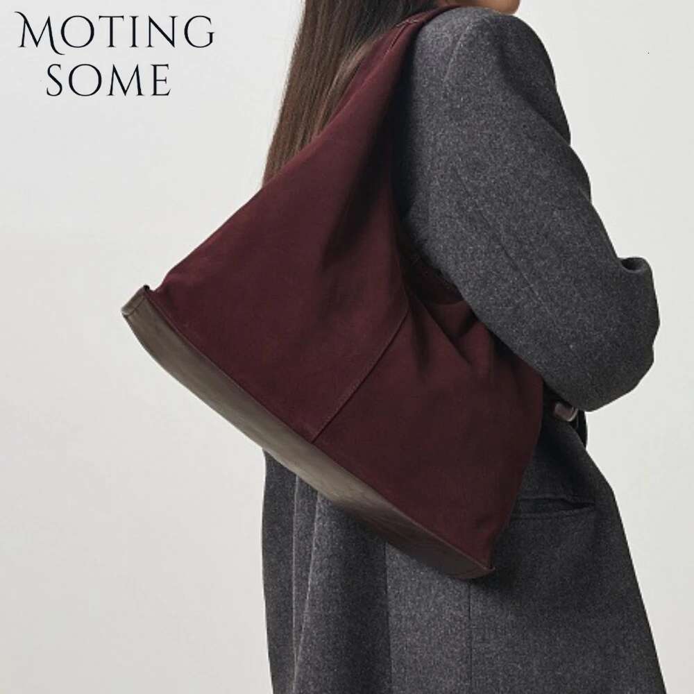 Motingsome Oversized 42Cm Women Bag Saddle Purses 100% Natural Suede Leather Causal Tote Rommy Commuting Purse