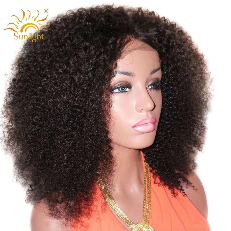 Mongolian Afro Kinky Curly Natural 1B 13x4 Lace Front Human Wigs For Black Women Pre Plucked 150 Sunlight Remy Hair Wig