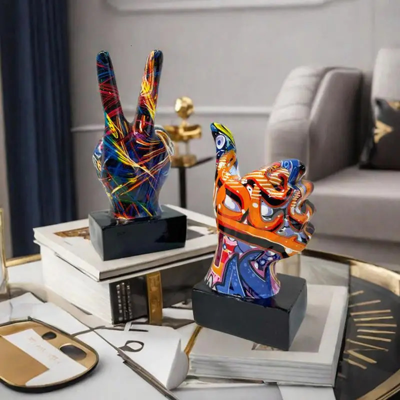 Graffiti Hand Gesture Ornament Art And Crafts Resin Statue Desktop Ring A Living Room Home Decoration 250609