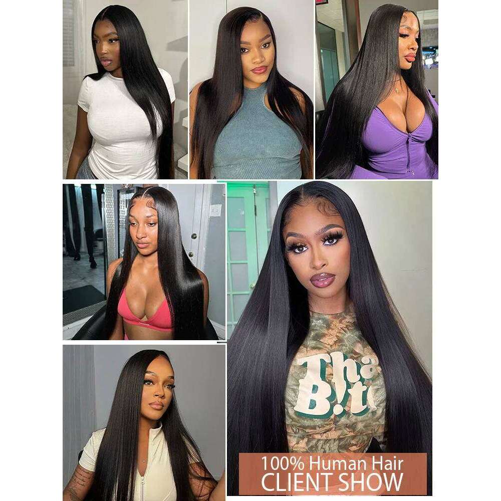 Mossily 30 42 Inch 13x6 HD Front Human Hair Wigs Bone Straight Black Wig 5x5 Lace Closure Glueless Preplucked Remy Raw 200%
