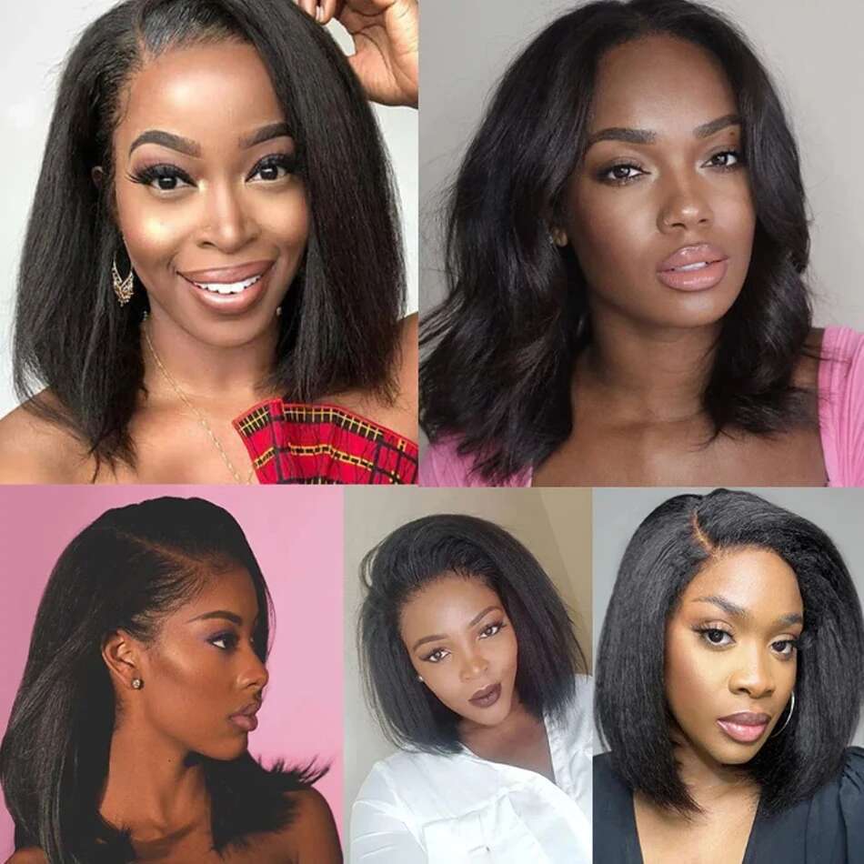 12A Kinky Lace Frontal 100% Human Bob Wigs For Black Women Yaki Straight Brazilian Remy Hair Wig Natural Color