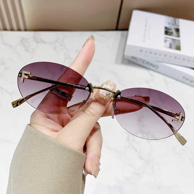Elegant Diamond Oval Sunglasses M Letter F Rimless Sunglasses for Women X250609