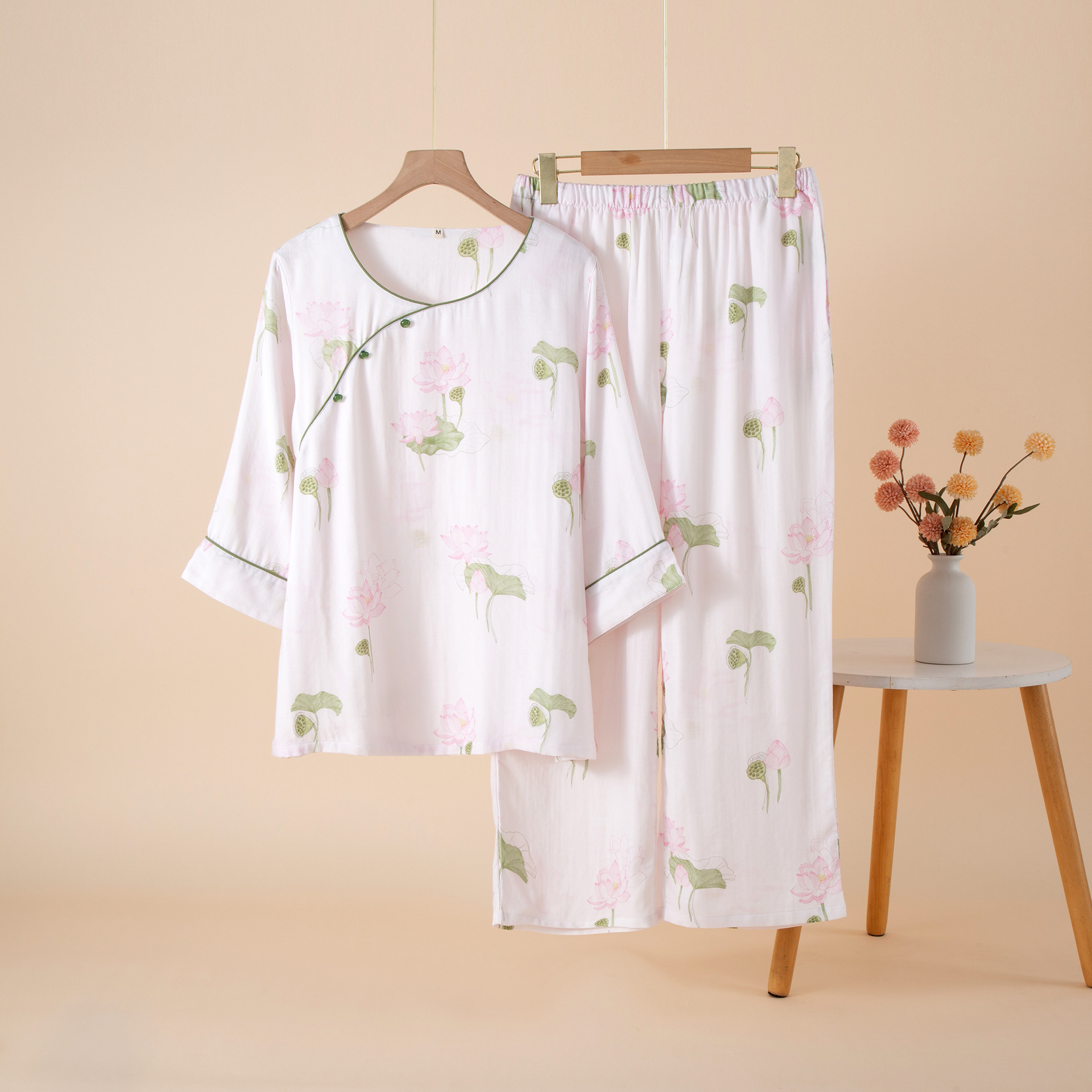 B919-New cotton pajamas for women in spring and summer, thin style, nine-point sleeves, home clothes, two-piece set