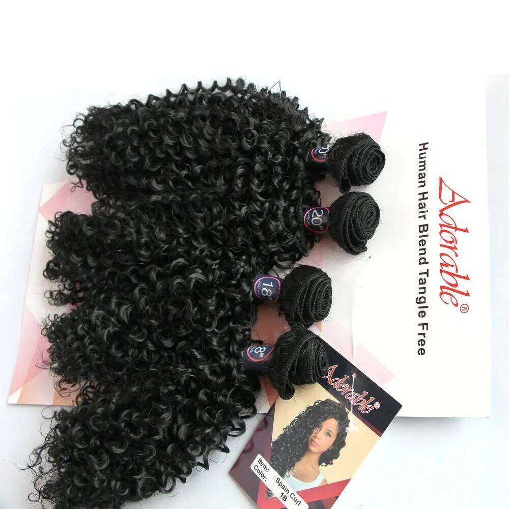 Adorable Synthetic Bundle Spain Curl 4pcs 18"20 Water Wave Hair Extensions For Black Woman,Small Kinky Curly