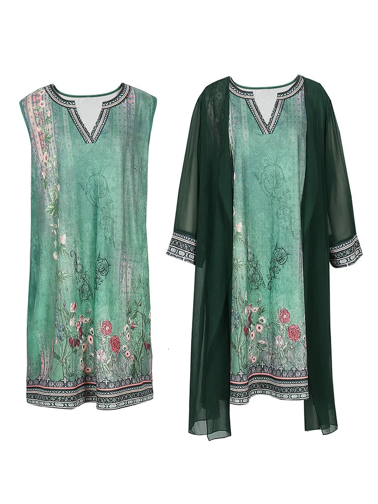 Plus Size Women Boho 2 Piece Vintage Floral Printed Maxi Dress with Jacket Flowy Wedding Guest Midi 250603