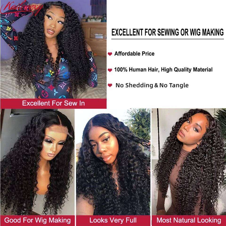 Deep Wave 3/4 with Frontal Closure 13x4 4x4 Free Part 100% Unprocessed Human Hair Bundles Natural Color
