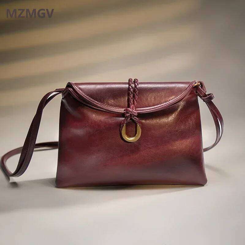 Meet You Trend Vegetable Tanned Leather Envelope Clutch Women Large Capacity Solid Color Soft Shoulder Messenger Bag