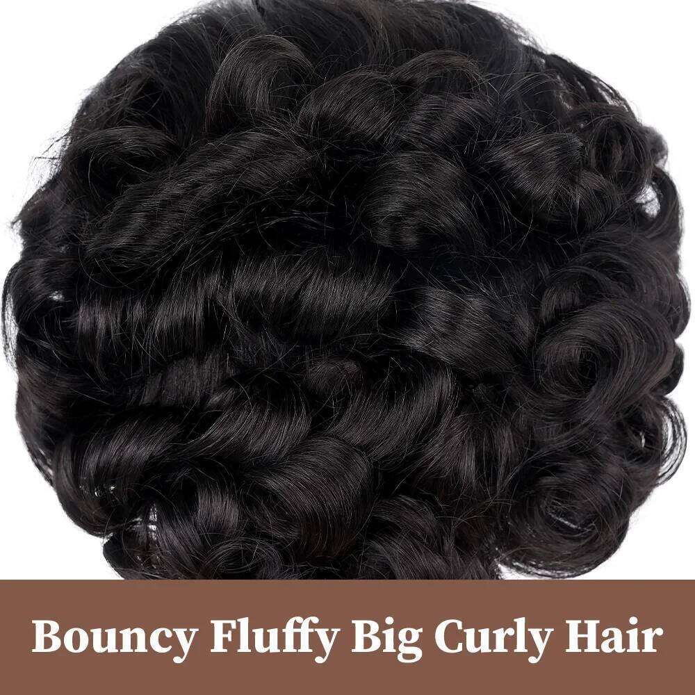Big Curly for Black Women 5X1 Side Part Lace Bouncy Curl Human Hair Wig 180% Density Short Loose Wave Wigs With Bangs