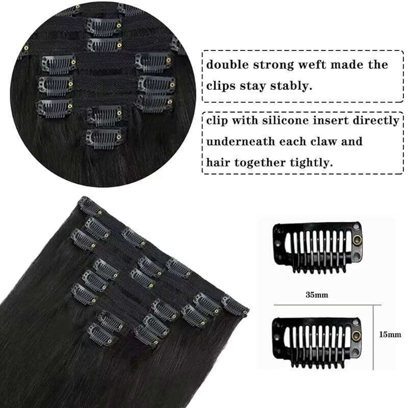 Straight In Extensions Real Huamn Natural Black #1B 100% Remy Double Weft Brazilian Human Hair Clip ins 16-26inch 120G