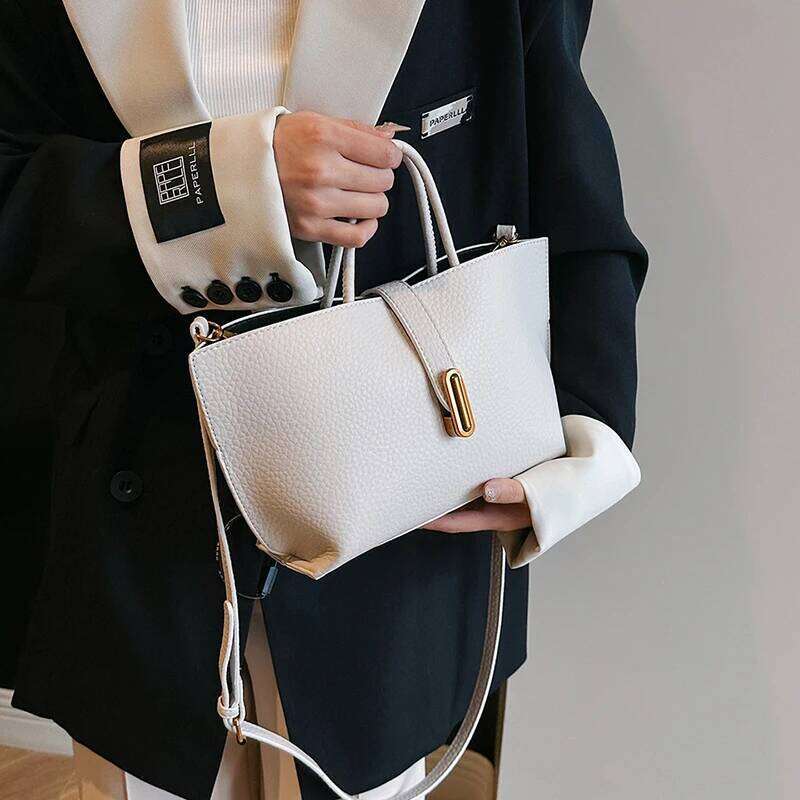 French Unique Women's Shoulder PU Leather Crossbody Tote Handbag Texture Top-Handle Bag Retro Casual Bucket Bags